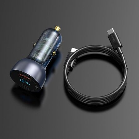 Автомобильное зарядное устройство BASEUS Particular, USBUSB-C  Кабель Type-C-Type-C, 5A, темно-сер - 5