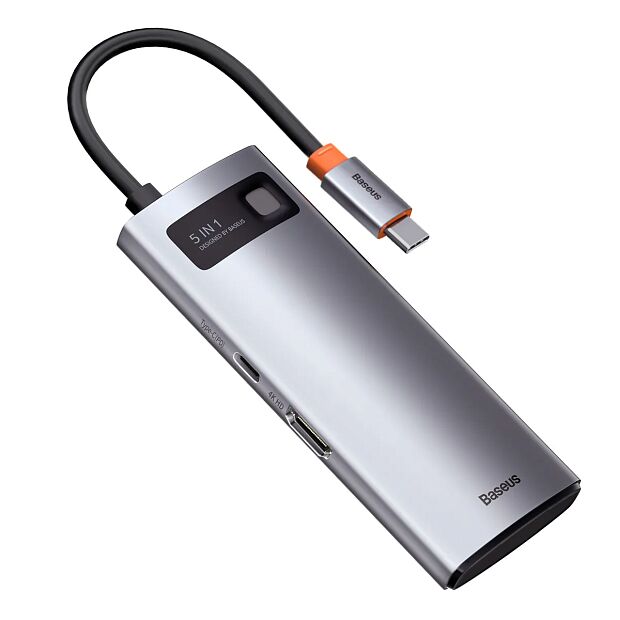 Переходник BASEUS Metal Gleam Series 5-in-1, Разветвитель, Type-C - USB3.0  PD  4K HD, серый - 6