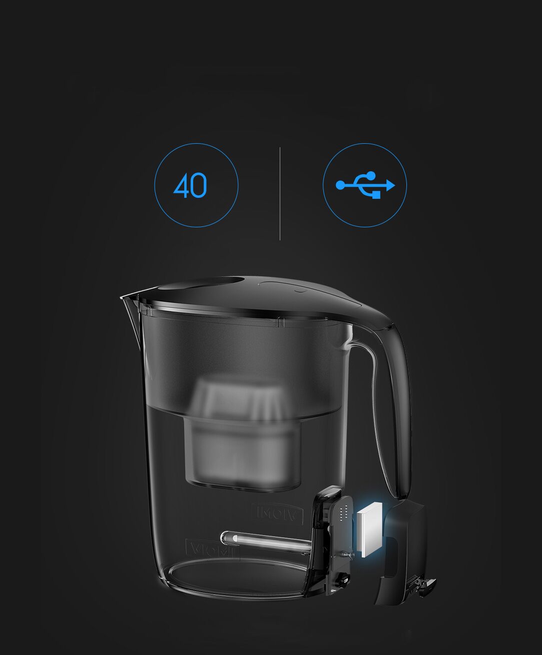 Xiaomi Viomi Filter Kettle - УФ лампы хватает на 40 цыклов очистки воды