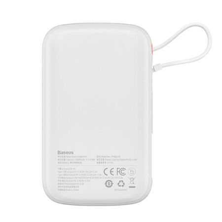 Портативный аккумулятор BASEUS Qpow Pro Digital Display Fast Charge 20W iP Edition, 3A, 10000 мАч, белый, с кабелем Typ - 7