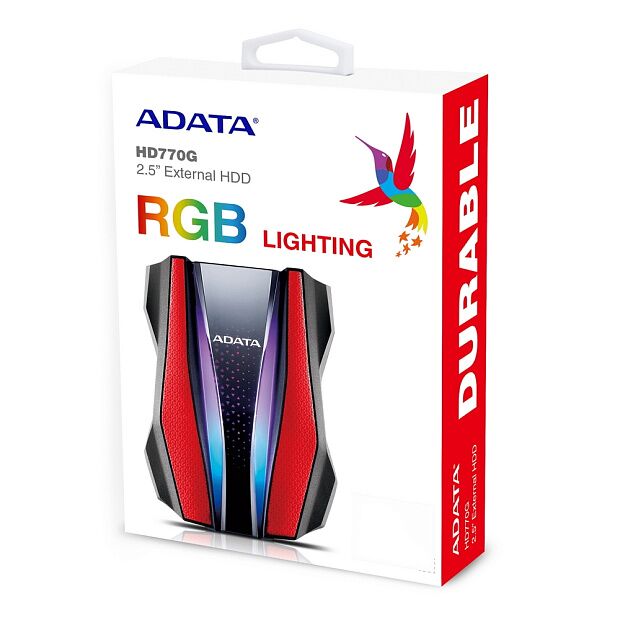 Внешний жесткий диск Portable HDD 1TB ADATA HD770G (Red), USB 3.2 Gen1, IP68, RGB lighting, 139x98x26mm, 270g - 1